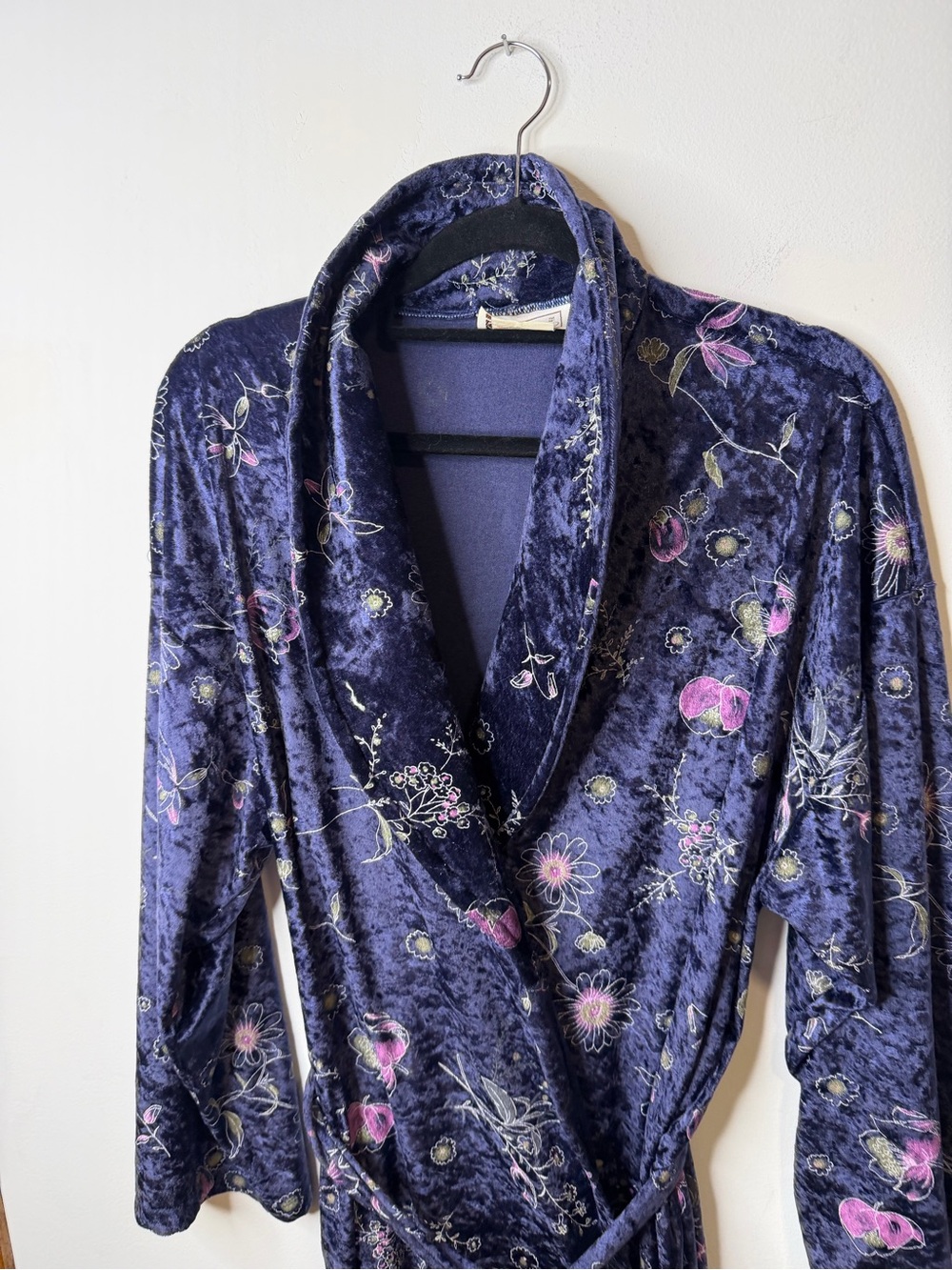 Vintage 90s Tradition Crushed Velvet Floral Robe Dressing Gown XL - Picture 5 of 9